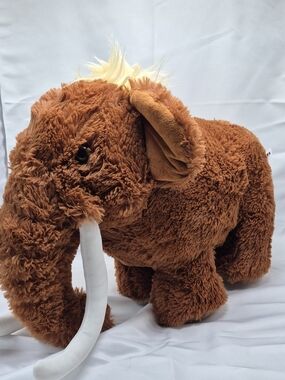 Plush Brown Mammoth Elephant Toy with Cream Tusks